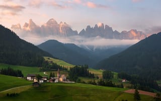 Картинка туман, Альпы, домик