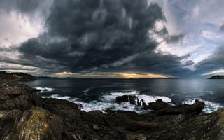 Картинка море, гроза, камни, волны, шторм, облака, тучи, небо