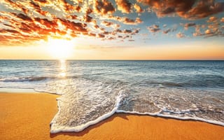 Обои пляж, природа, sunset, ocean, landscape, clouds, закат, sea, sand, небо, океан, вода, песок, water, пейзаж, sky, beach, море, облаках, nature