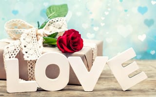 Картинка День Святого Валентина, подарок, роза, любовь, буквы