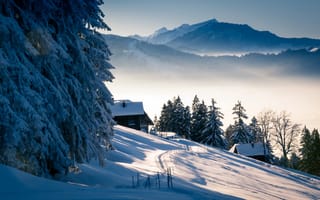 Картинка зима, горы, снег