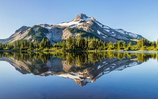 Картинка лес, Орегон, озеро, отражение, горы