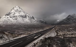 Картинка Winter, Scotland, Road, Mountains, Two way ticket