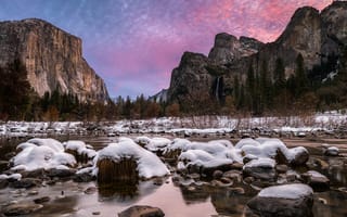 Обои зима, природа, река, Yosemite