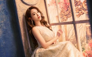 Картинка взгляд, девушка, портрет, цветы, лицо, поза, свет, стена