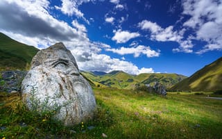 Картинка небо, облака, камни, Верхняя Сванетия, горы, Грузия, Sno