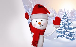 Обои snowman, winter, snow, снеговик, cute, happy