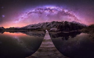 Картинка небо, озеро, мост, New Zealand, отражение, Queenstown, Новая Зеландия, Mock Lake, горы, звезды