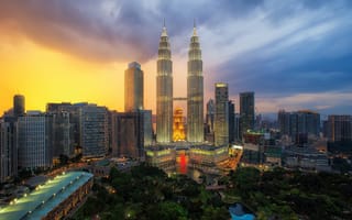 Картинка город, Малайзия, утро, рассвет, здания, Куала Лумпур
