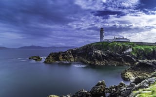 Картинка море, облака, Ирландия, Графство Донегол, пейзаж, маяк, скалы, Fanad Head Lighthouse, Donegal