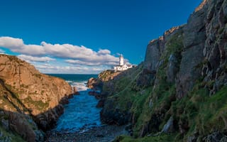 Картинка море, облака, пейзаж, Ирландия, маяк, Donegal, Fanad Head Lighthouse, скалы, Графство Донегол