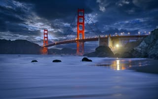 Картинка San Francisco, golden gate bride, Marshall Beach, Rush Waves