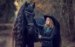 Картинка природа, ребёнок, куртка, конь, шляпа, животное, лошадь, девочка, Виктория Дубровская