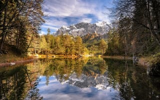 Картинка осень, отражение, Bavaria, Germany, Werdenfelser Land, лес, деревья, озеро, Германия, Бавария, горы, Bavarian Alps, Баварские Альпы