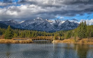Обои лес, Канада, Cascade Pond, Национальный парк Банф, Альберта, мост, Banff National Park, озеро, Alberta, Canada, Rocky Mountains, Bankhead, Скалистые горы, горы