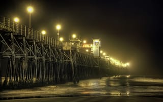 Картинка United States, California, Oceanside Beach, Fog, Pier
