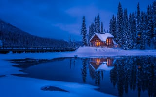 Картинка winter, snow, Lake House, forrest