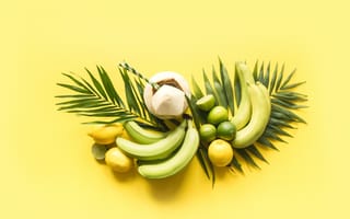 Картинка листья, лимон, бананы, кокос
