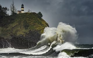 Картинка волна, маяк, Pacific City, Washington, United States