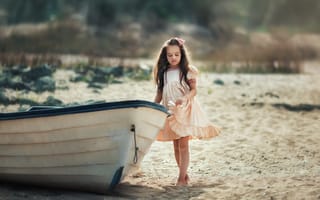 Картинка песок, природа, девочка, лодка, Анастасия Бармина, ребёнок, Бармина Анастасия
