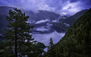 Картинка пейзаж, горы, природа, Норвегия, озеро, Бандак, леса