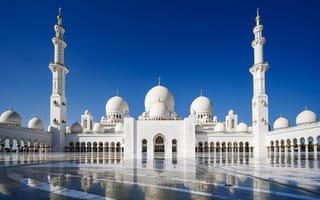 Обои небо, Sheikh Zayed Mosque, Abu Dhabi, Мечеть шейха Зайда, ОАЭ, мечеть, отражение, Абу-Даби, UAE