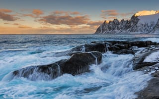 Картинка море, горы, горизонт, Norway, Ersfjord, Норвегия, Норвежское море, камни