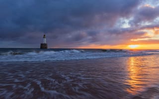 Картинка море, закат, берег, маяк, Aberdeenshire, Rattray Head Lighthouse