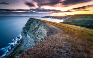 Картинка long exposure, Gad Cliff, Dorset coast, Jurassic sunset