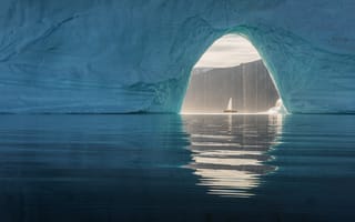 Картинка море, ледник, арка, корабль