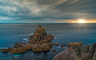 Картинка море, скалы, рассвет, Cornwall, утро, Англия