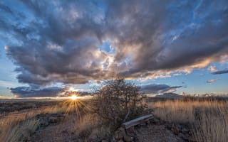 Картинка солнце, деревья, США, вечео, Arizona, холмы, закат, Prescott