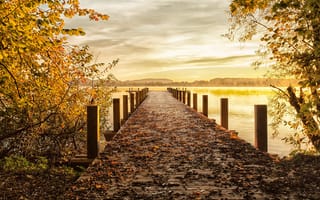 Картинка осень, природа, мост, озеро