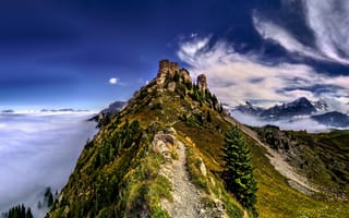 Картинка небо, облака, горы, Бернские Альпы, пан, Швейцария, Switzerland, Bernese Alps