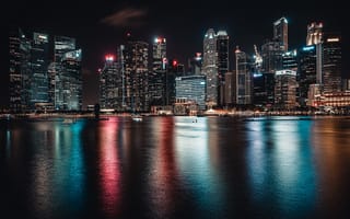 Картинка ночь, Сингапур, огни, город