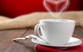 Картинка салфетка, кофе, стол, чашка, ложка, сердце, блюдце, чай