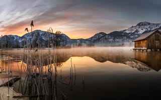 Картинка горы, озеро, туман