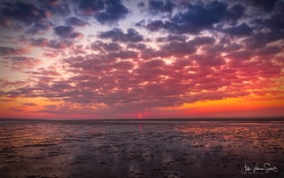 Картинка море, берег, облака, солнце, закат, небо, Jutta Voetmann-Schlub
