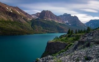 Картинка пейзаж, горы, леса, Saint Mary Lake, озеро, США, национальный парк, природа