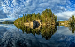 Картинка деревья, Финляндия, Кюменлааксо, отражение, остров, Verla, Finland, озеро, Kymenlaakso, Верла