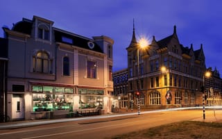 Картинка улица, Haarlem, Нидерланды, фонари, вечер