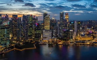 Картинка здания, дома, Марина-Бэй, залив, панорама, Сингапур, Marina Bay, небоскрёбы, Singapore, ночной город