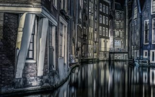 Картинка Amsterdam, Night, Buildings, reflections