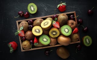Картинка киви, клубника, черешня, фрукты