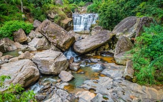 Картинка лес, камни, речка, Nuwara Eliya, Шри-Ланка, водопад