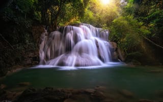 Картинка лес, река, Водопад Хуай Мае Камин, Khwae Yai River, Huay Mae Khamin Waterfall, Thailand, Река Кхвэяй, Тайланд, водопад, каскад
