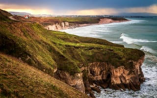 Картинка море, пейзаж, Ирландия, природа, закат, скалы, побережье