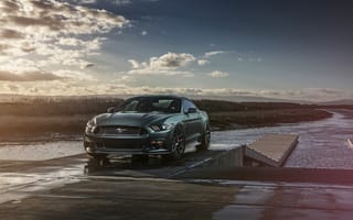 Обои Ford, Wheels, Mustang, Car, Front, 2015, Muscle, GT, Sunset, Velgen