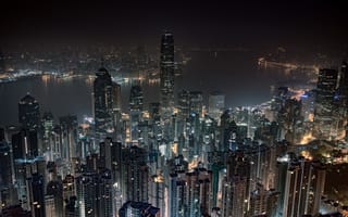 Картинка ночь, Гонконг, небоскрёбы, Hong Kong, мегаполис