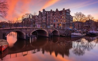 Обои мост, Нидерланды, Амстердам, дома, река